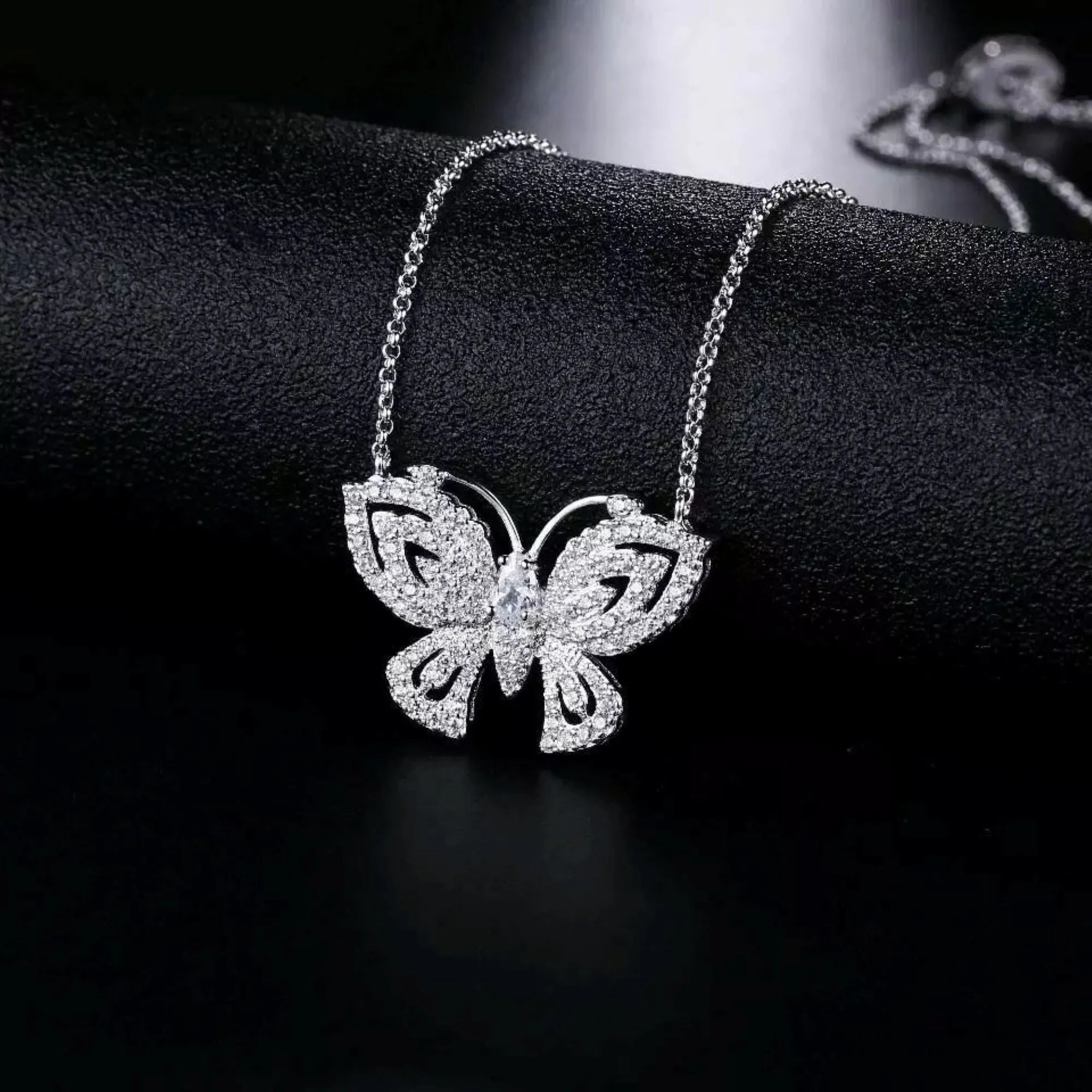 White Gold Plated Adjustable Crystal Butterfly Necklace - Silver sold by Zulily product image thumbnail 3