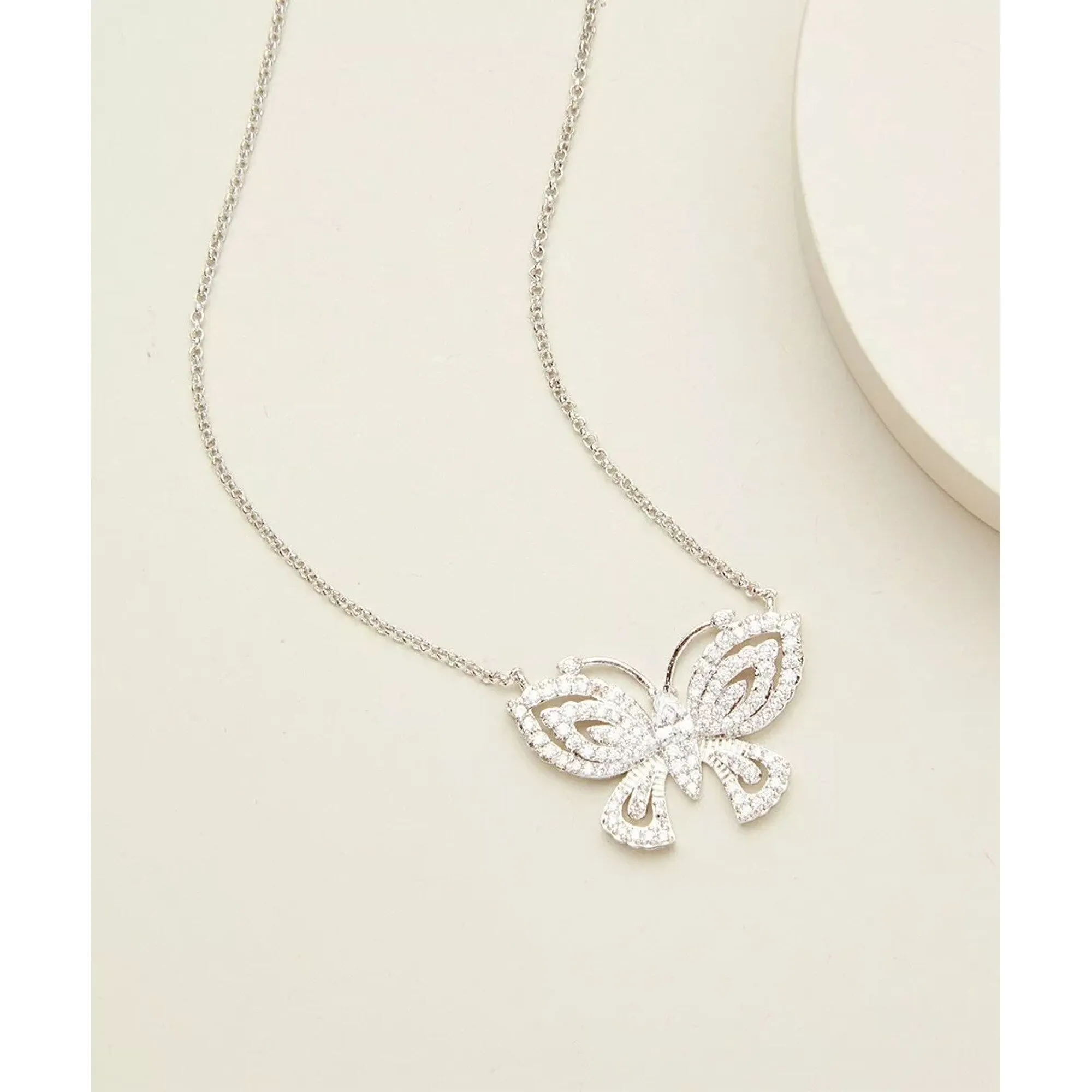 White Gold Plated Adjustable Crystal Butterfly Necklace - Silver sold by Zulily product image thumbnail 4