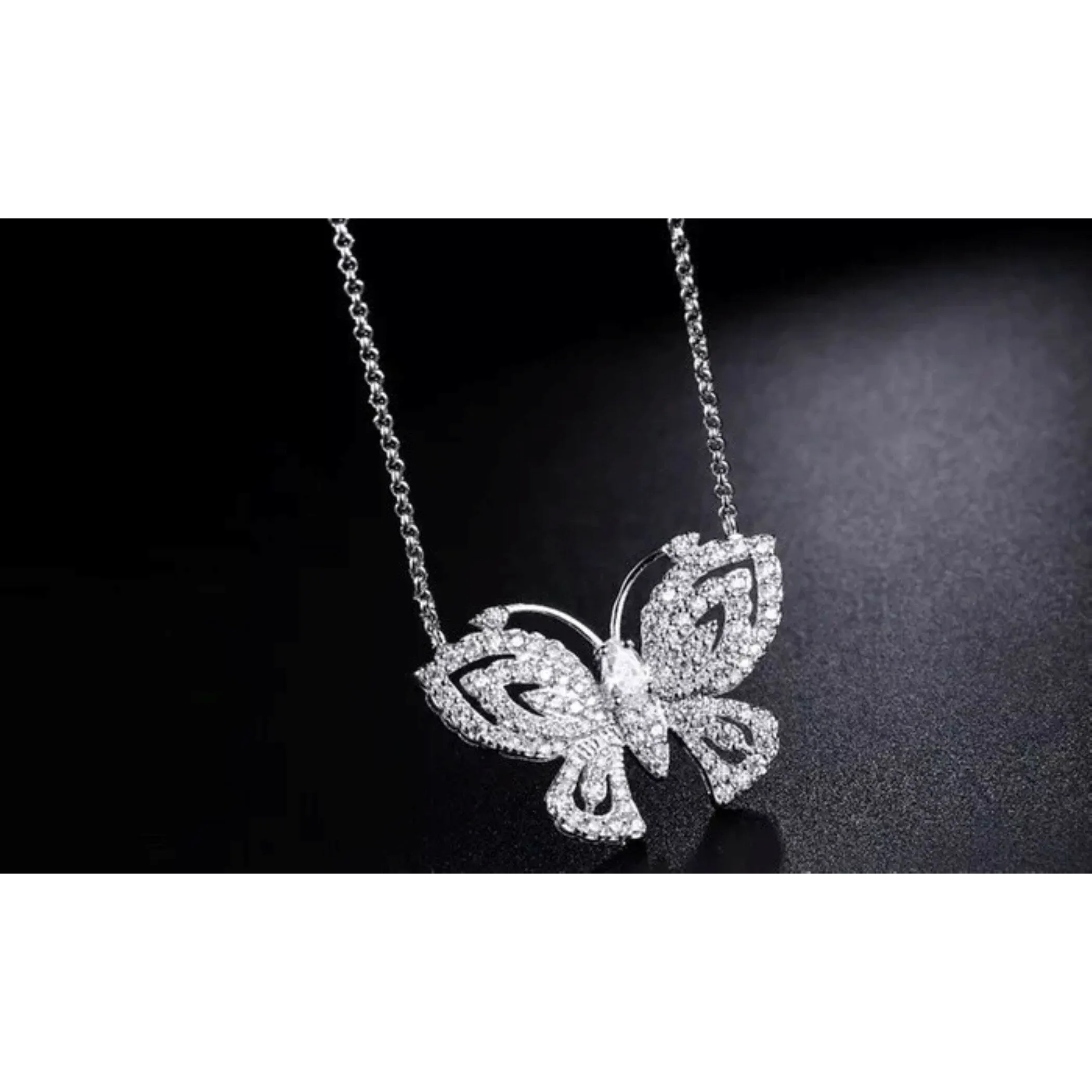 White Gold Plated Adjustable Crystal Butterfly Necklace - Silver sold by Zulily product image thumbnail 2