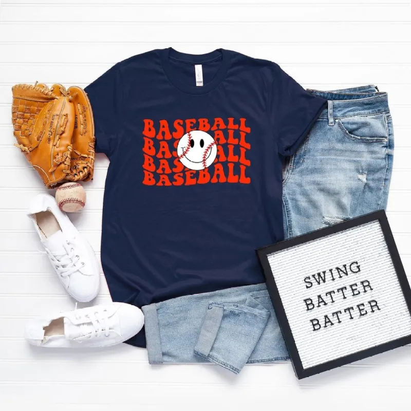 Baseball Stacked Smiley Face Short Sleeve Crewnneck Tee made by Zulily