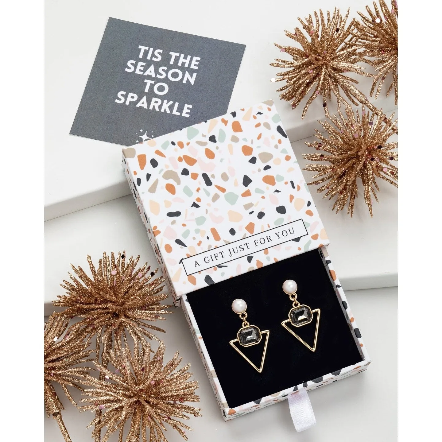 Open Triangle Black Crystal Drop Earrings - In Gift Box sold by Zulily