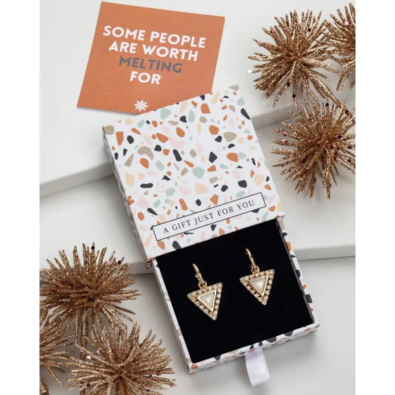 Goldtone Crystal Triangular Hooped Earrings - In Gift Box sold by Zulily