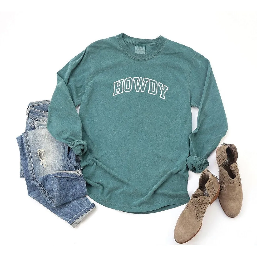 Embroidered Howdy Varsity Outline Garment Dyed Long Sleeve sold by Zulily product image thumbnail 3