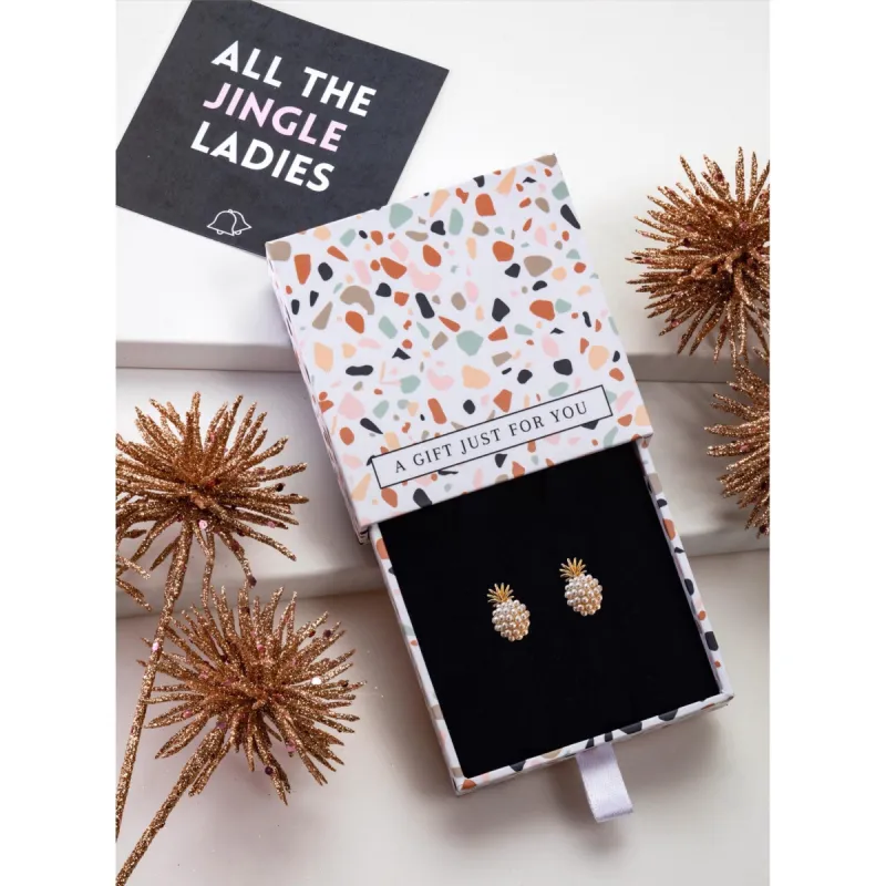 Imitation Pearl Pineapple Stud Earrings - In Gift Box - White sold by Zulily