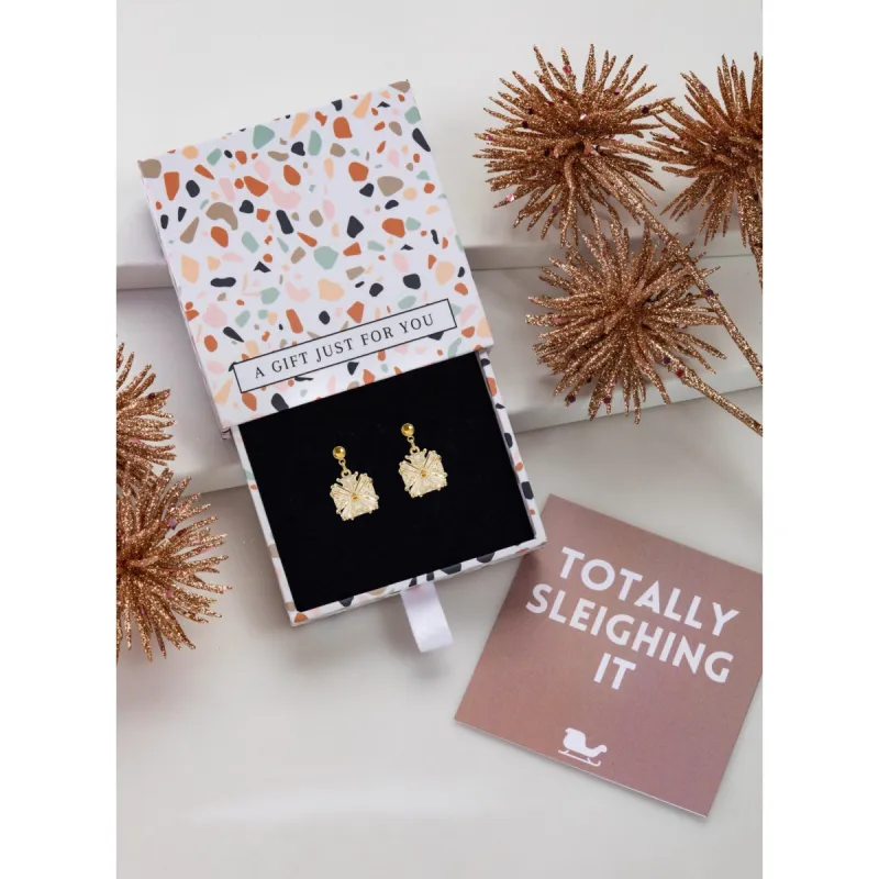 Goldtone Cz Floral Drop Earring - In Gift Box - White sold by Zulily