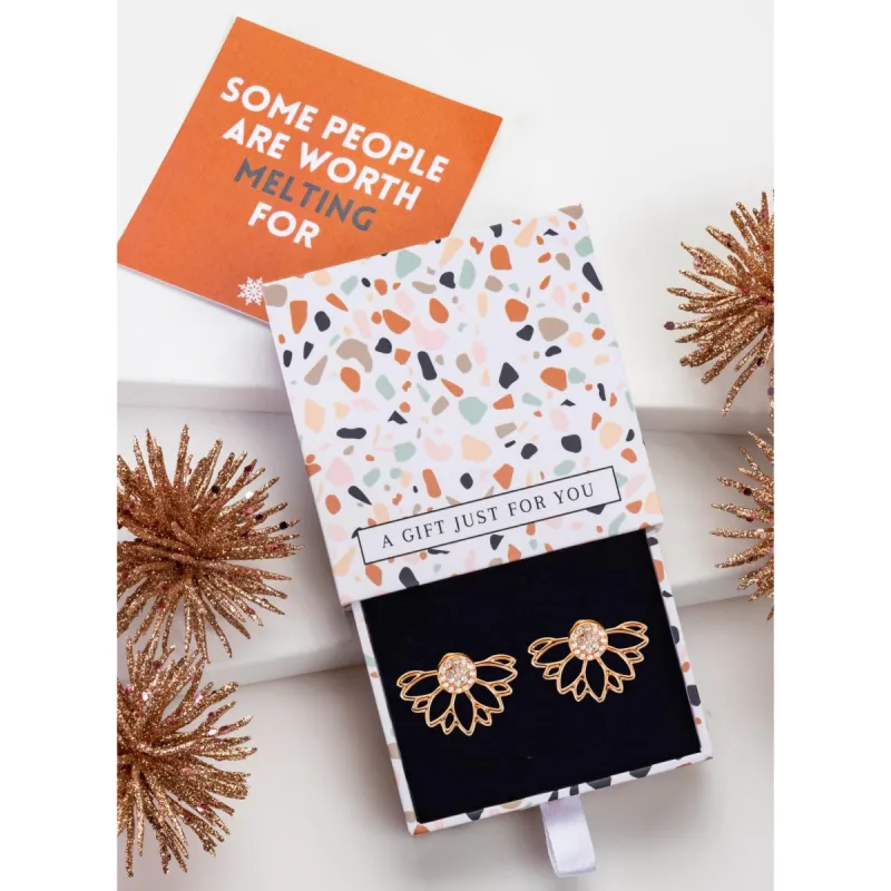 Goldtone Crystal Lotus Stud Earrings - In Gift Box - White sold by Zulily