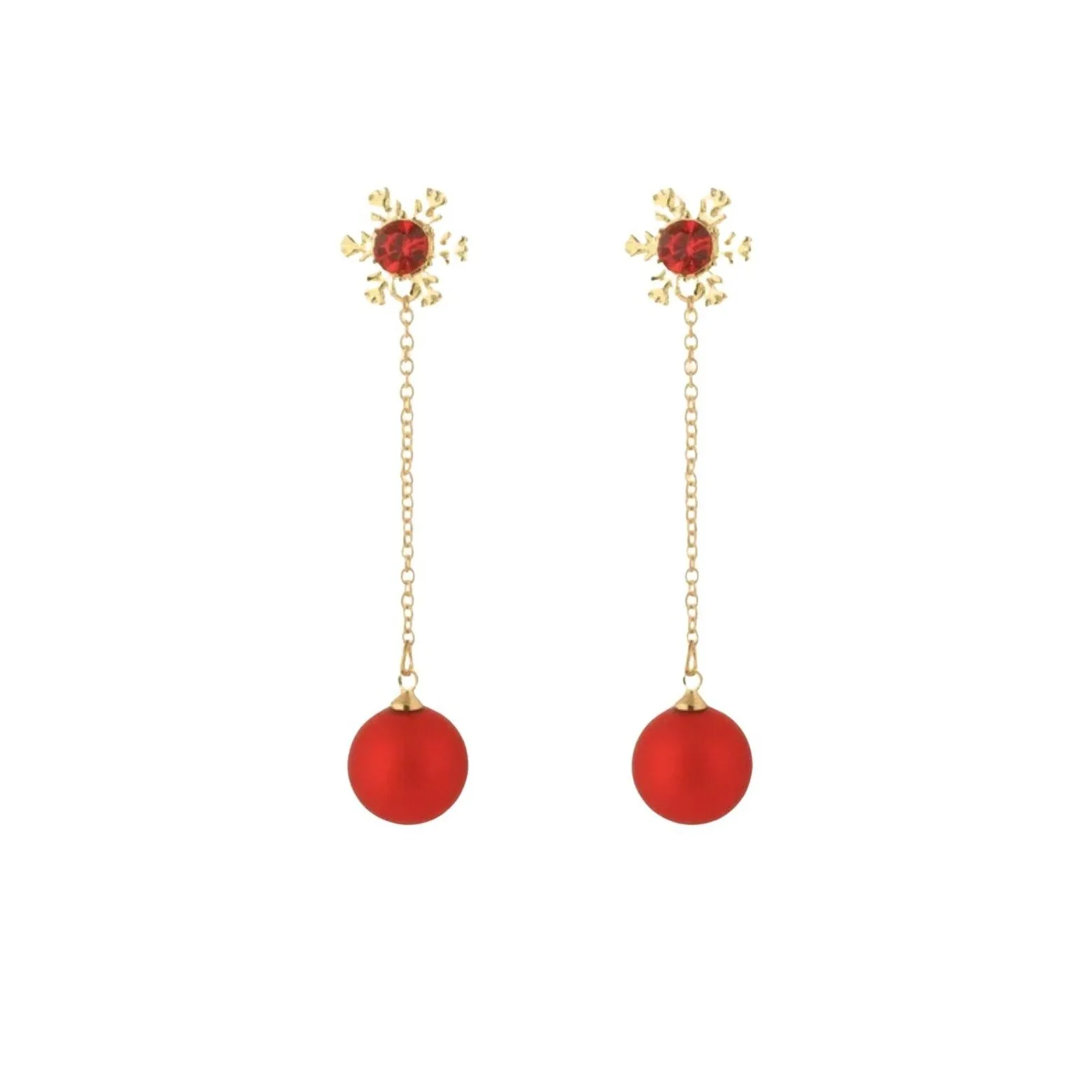Goldtone Red Snowflake Chain Drop Earrings - In Gift Box sold by Zulily product image thumbnail 2
