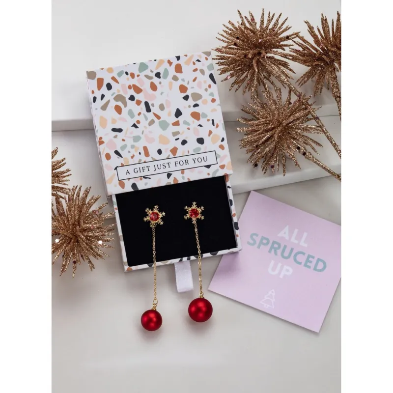 Goldtone Red Snowflake Chain Drop Earrings - In Gift Box sold by Zulily