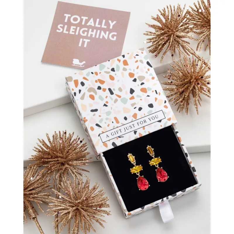 Red Yellow Crystal Teardrop Earrings - In Gift Box sold by Zulily