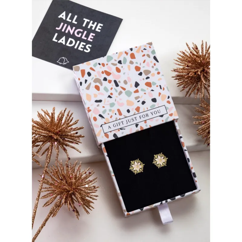 Goldtone Cubic Zirconia Snowflake Stud Earrings - In Gift Box - White sold by Zulily