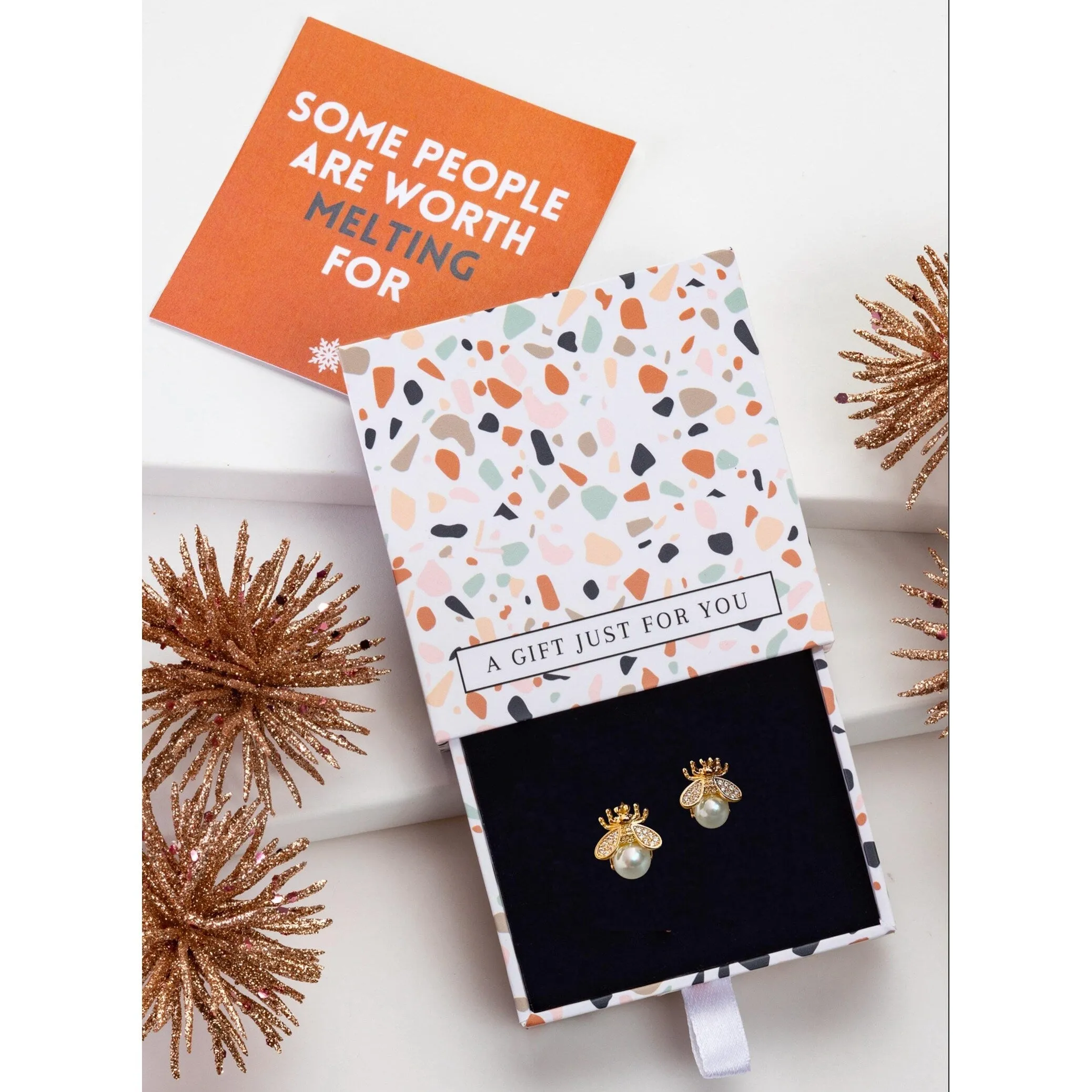 Imitation Pearl Bee Stud Earrings - In Gift Box - White sold by Zulily