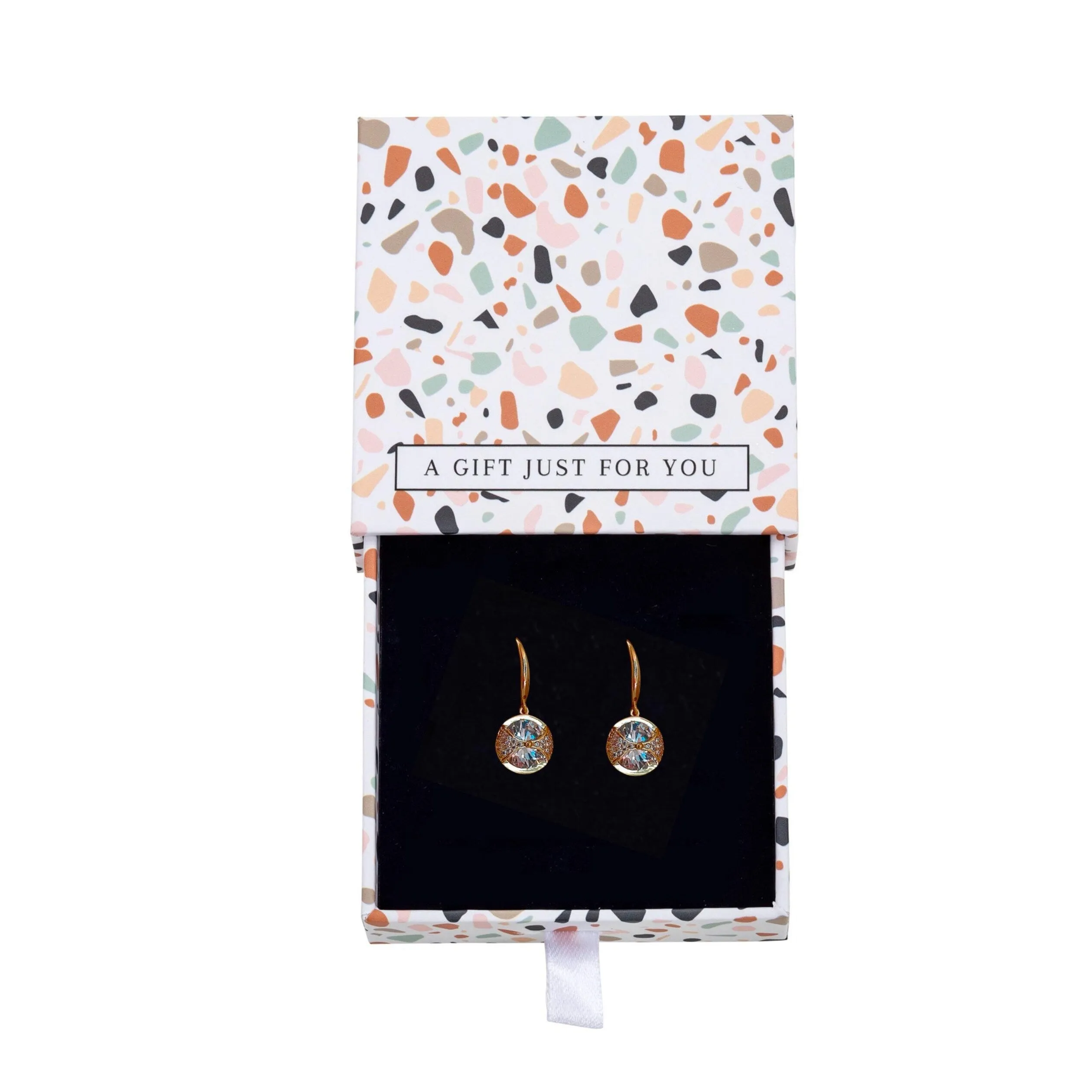 Cubic Zirconia Circular Drop Criss Cross Earrings - In Gift Box - White sold by Zulily product image thumbnail 3