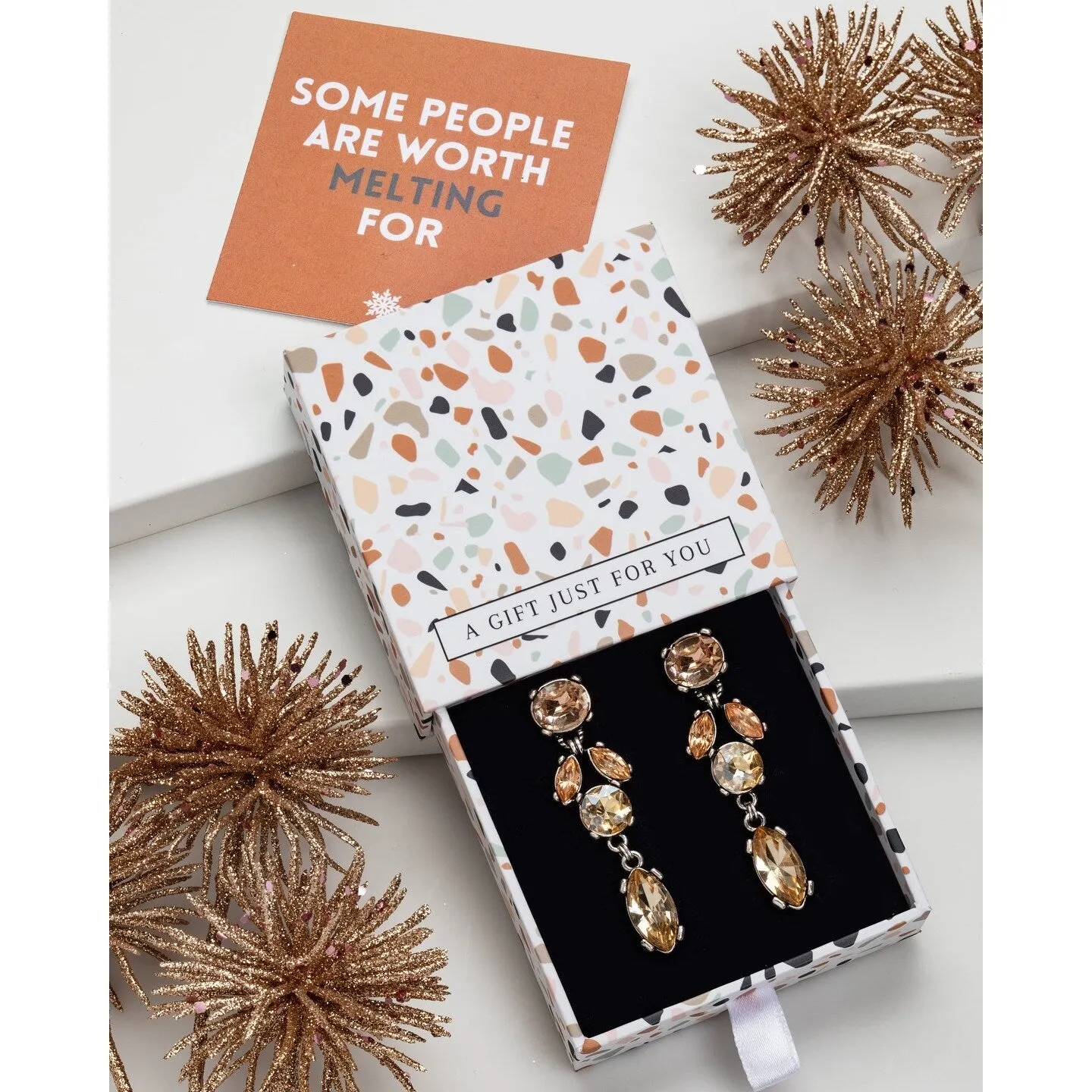 Amber & Topaz Colored Crystal Drop Earrings - In Gift Box sold by Zulily