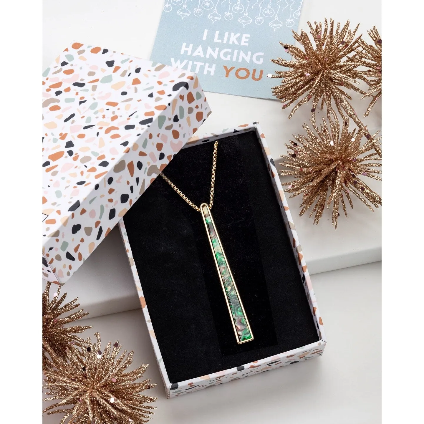 Green Marbled Shell with Goldtone Long Pendant Necklace sold by Zulily product image thumbnail 3