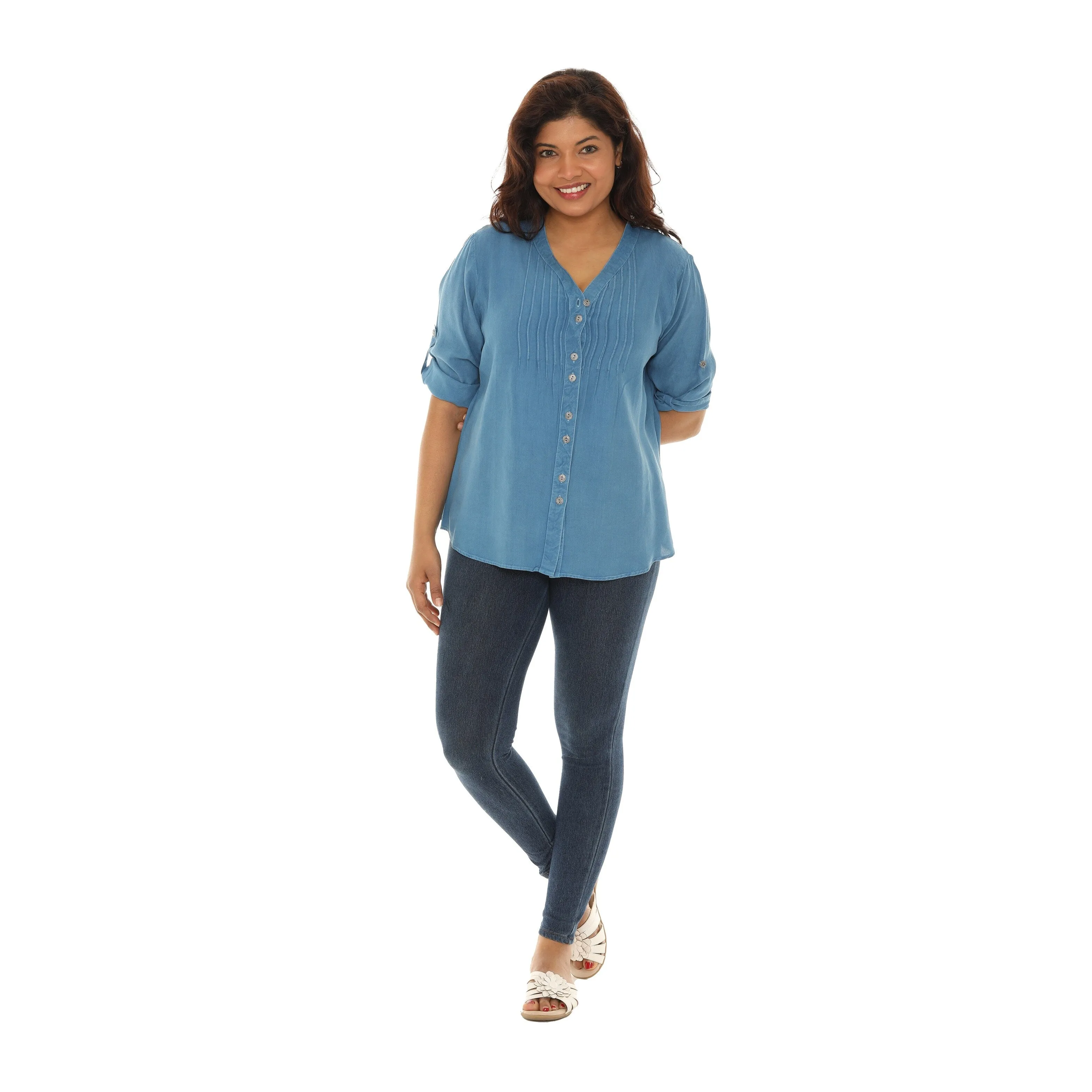 V-Neck Pin-Tuck Button-Front Tunic For Women sold by Zulily product image thumbnail 5