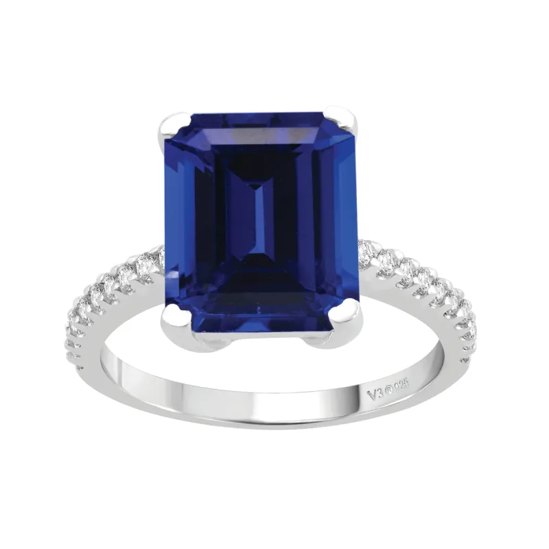 Sterling Silver with Blue Sapphire and White Topaz Solitaire Ring sold by Zulily