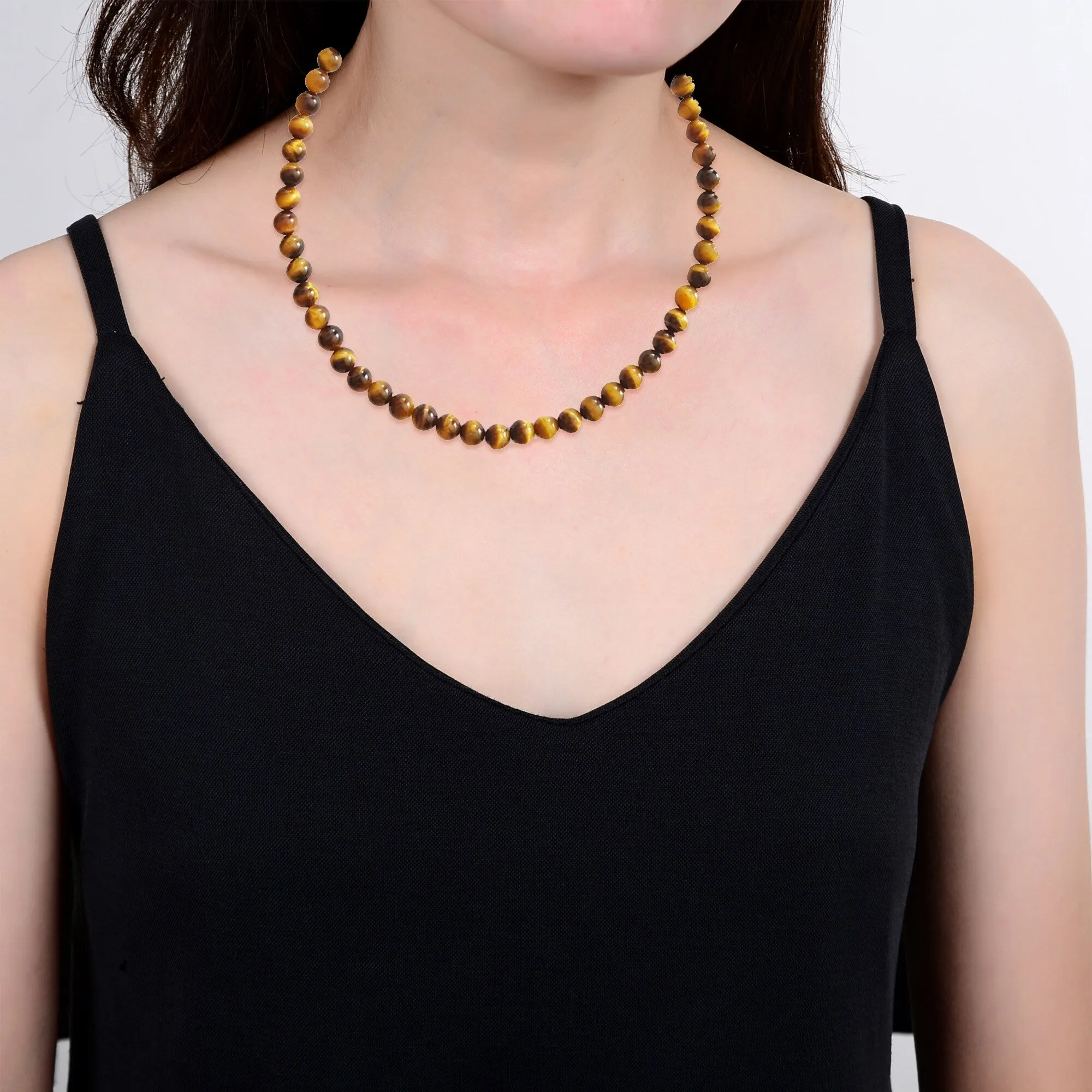 Sterling Silver Round Shape Natural Tiger Eye Beaded Necklace sold by Zulily product image thumbnail 2