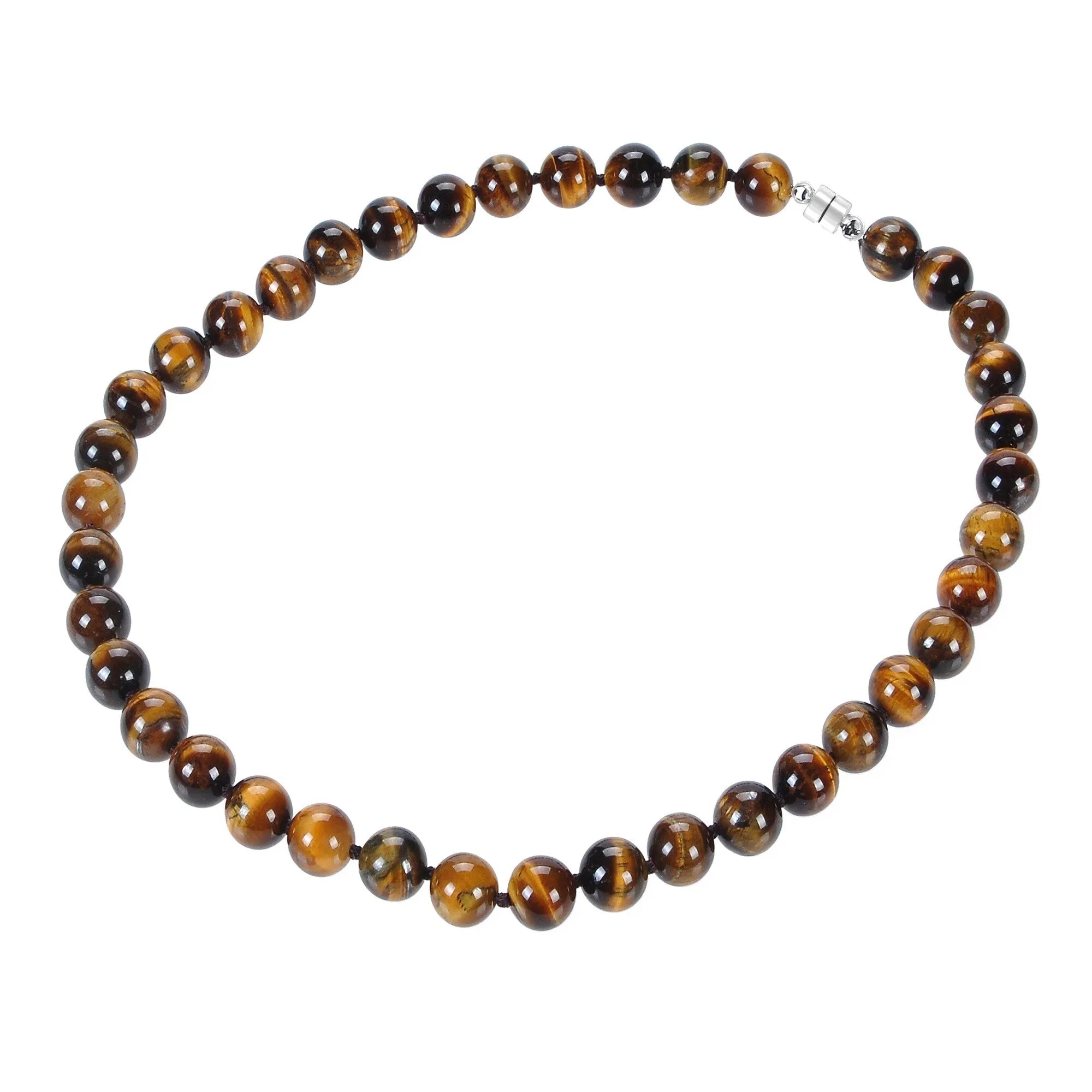 Sterling Silver Round Shape Natural Tiger Eye Beaded Necklace sold by Zulily