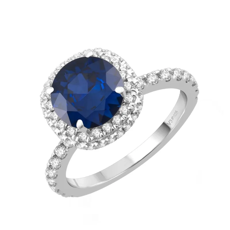 Sterling Silver 3.10CT Blue Sapphire and White Topaz Double Halo Ring sold by Zulily