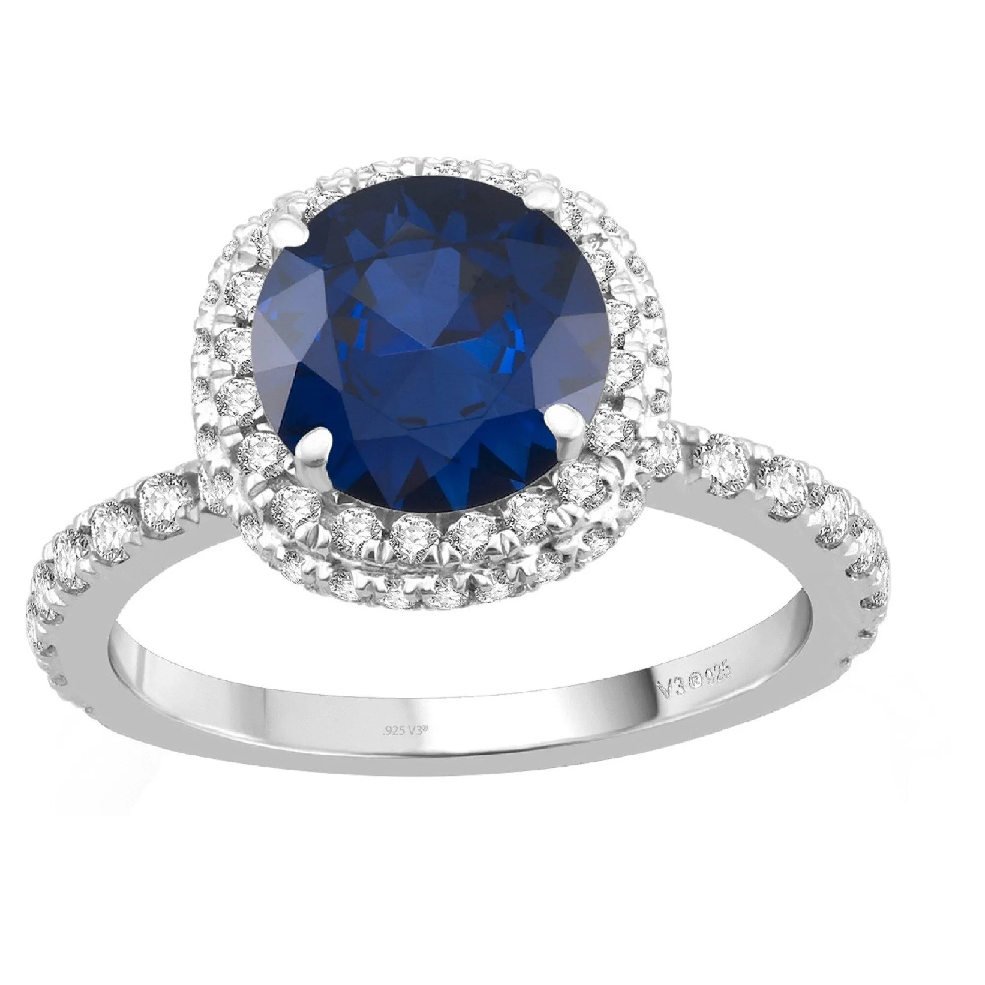 Sterling Silver 3.10CT Blue Sapphire and White Topaz Double Halo Ring sold by Zulily product image thumbnail 2