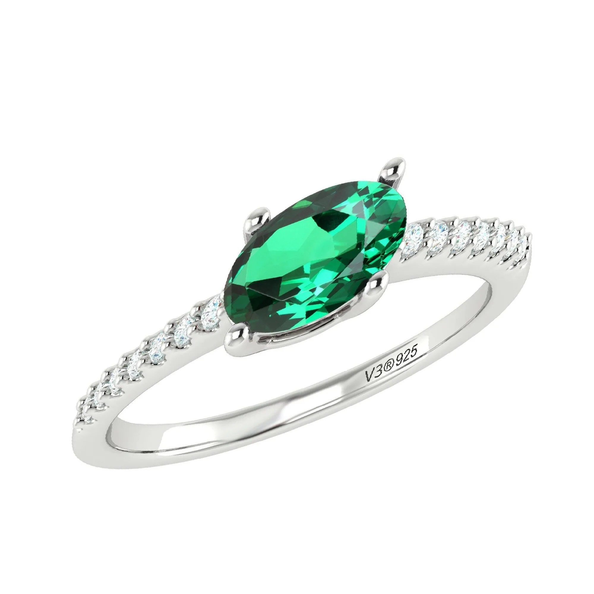 Sterling Silver 0.80cttw Emerald and White Topaz Solitaire Ring sold by Zulily product image thumbnail 4