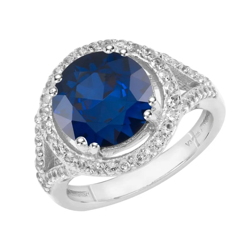 Sterling Silver 4.00CTTW Blue Sapphire and White Topaz Halo Ring sold by Zulily