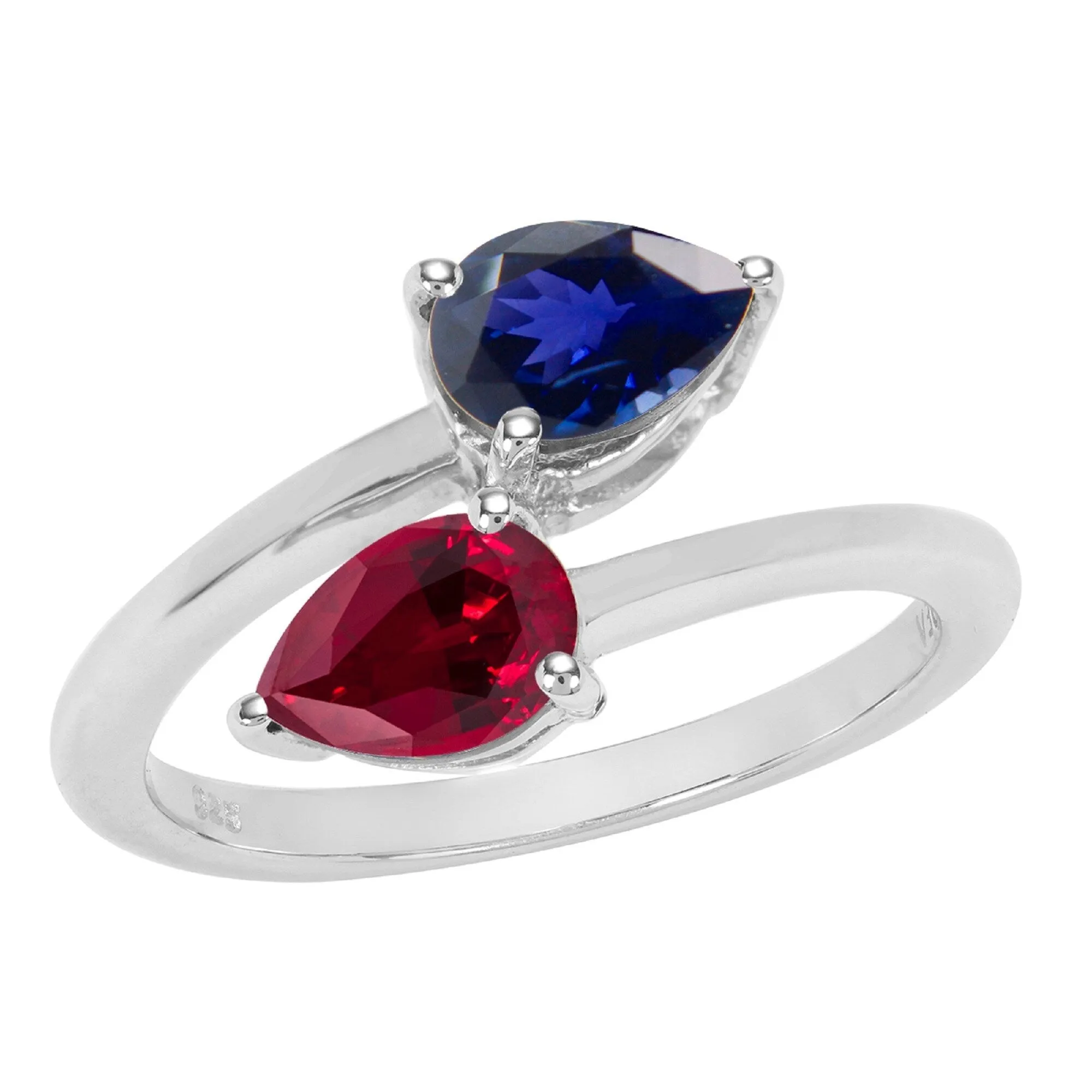 Sterling Silver 1.50Ct Pear Shape Blue Sapphire and Ruby Bypass Ring sold by Zulily product image thumbnail 2