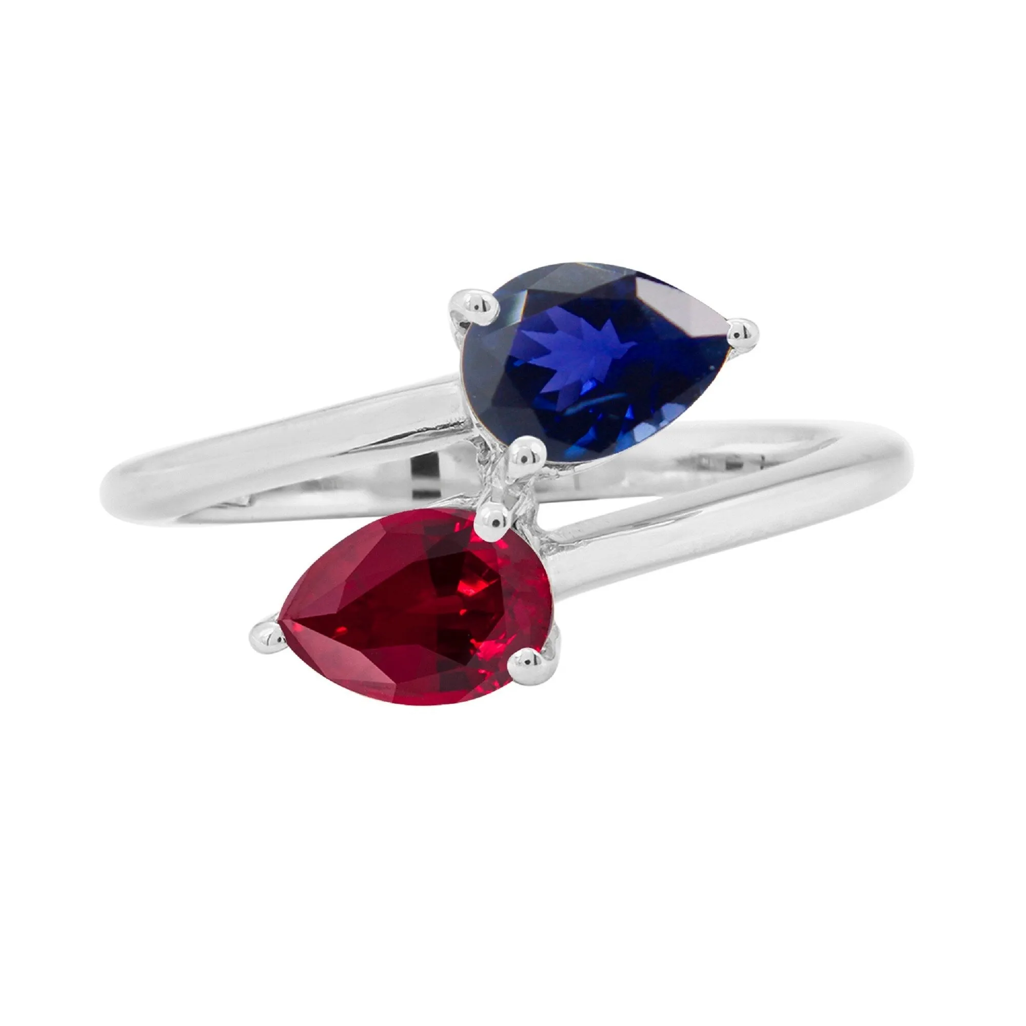 Sterling Silver 1.50Ct Pear Shape Blue Sapphire and Ruby Bypass Ring sold by Zulily