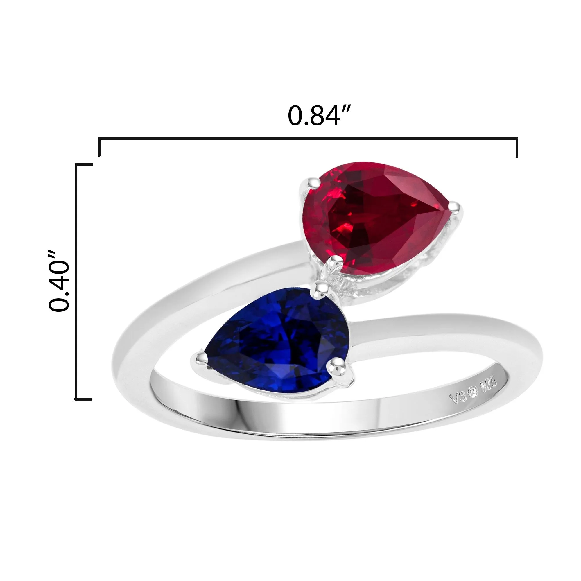 Sterling Silver 1.50Ct Pear Shape Blue Sapphire and Ruby Bypass Ring sold by Zulily product image thumbnail 4
