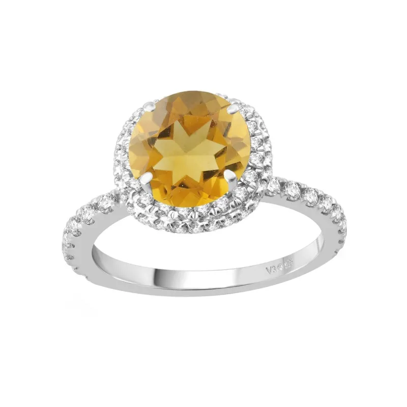 Sterling Silver 2.50CT Natural Citrine and White Topaz Double Halo Ring sold by Zulily