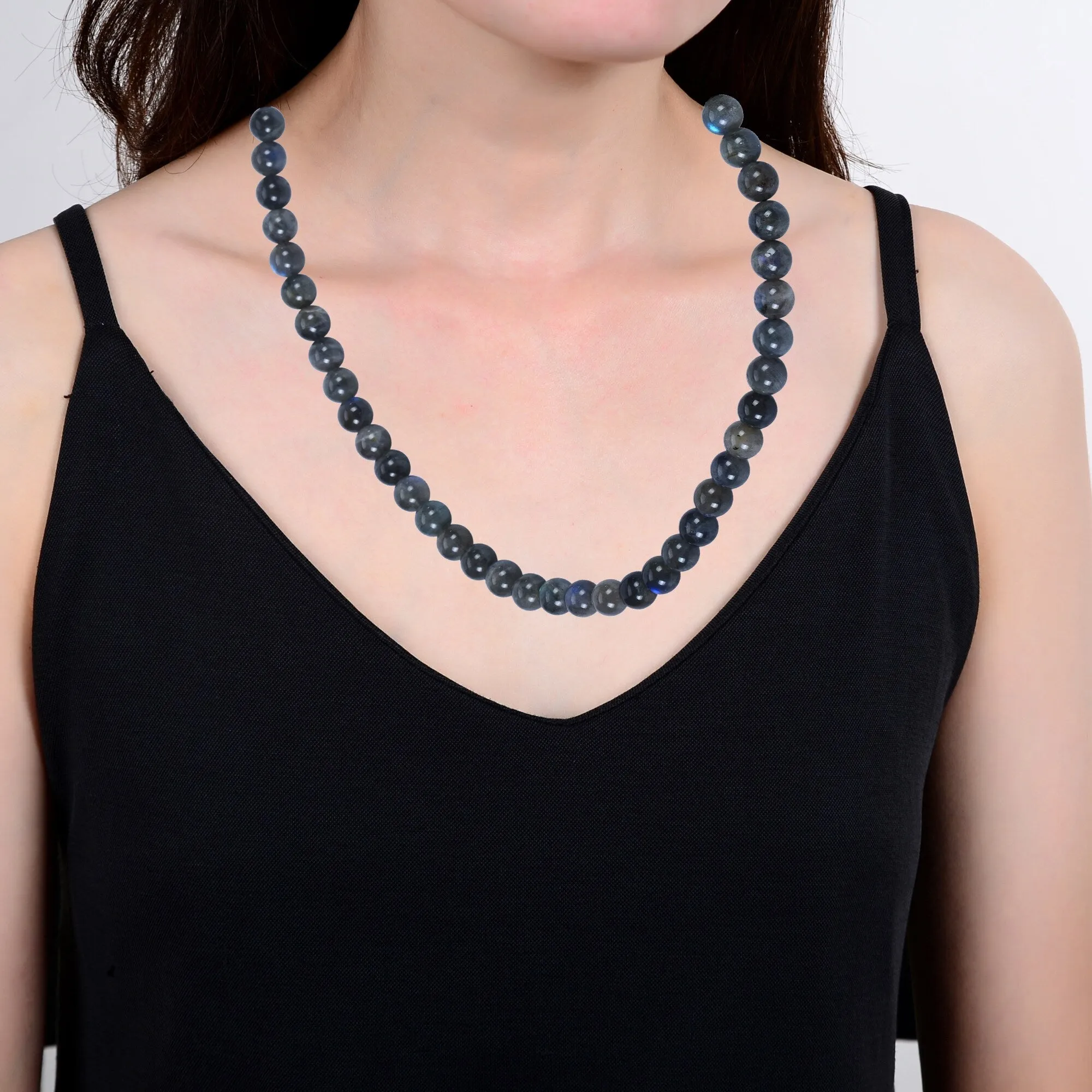 Sterling Silver with Round Shape Natural Labradorite Bead Necklace with Magnetic Lock sold by Zulily