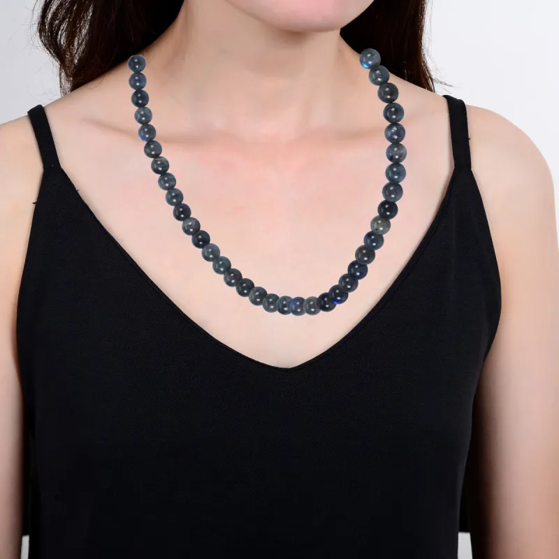 Sterling Silver Natural Labradorite Bead Necklace with Magnetic Lock sold by Zulily