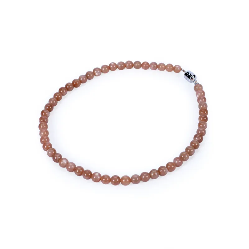 Sterling Silver Round Shape Peach Moonstone Bead Necklace with Magnetic Lock-20" sold by Zulily