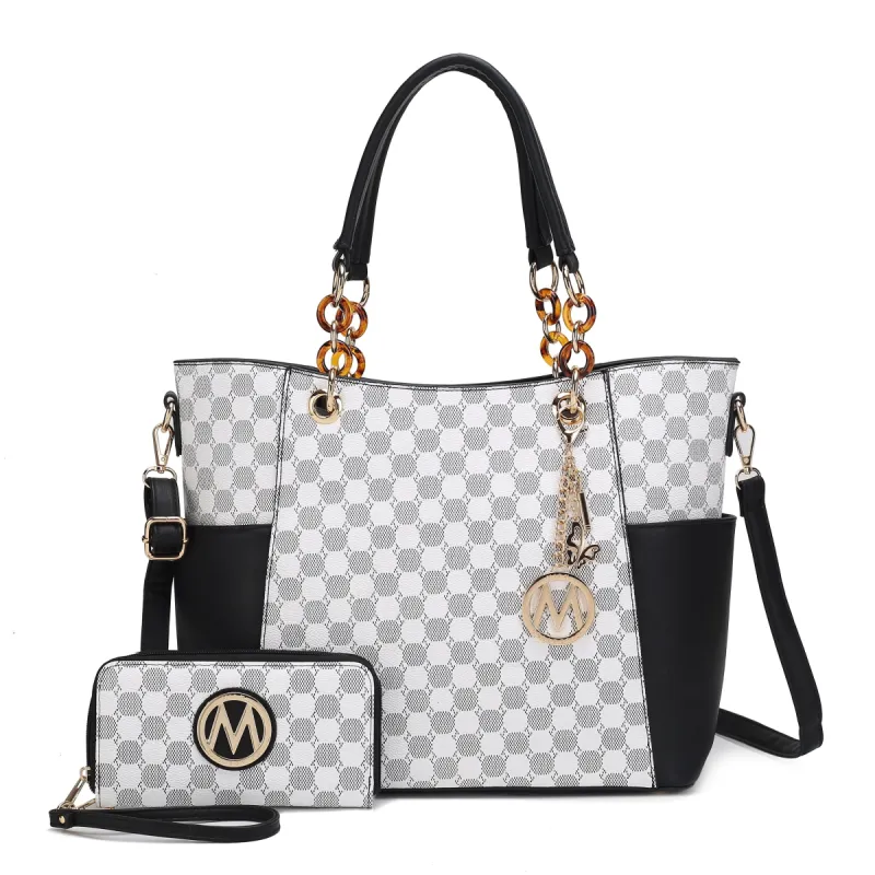 Mkfcollection Merlina Tote Bag And Wallet Set Vegan Leather Designer Handbag sold by Zulily