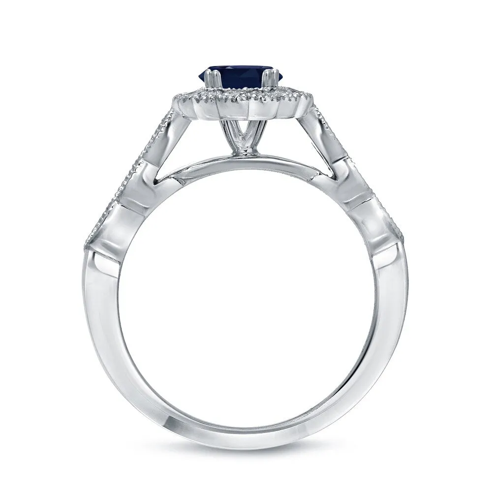 Auriya Vintage 1ct Sapphire Oval and 3/5ctw Halo Diamond Engagement Ring Set Platinum sold by Zulily product image thumbnail 3