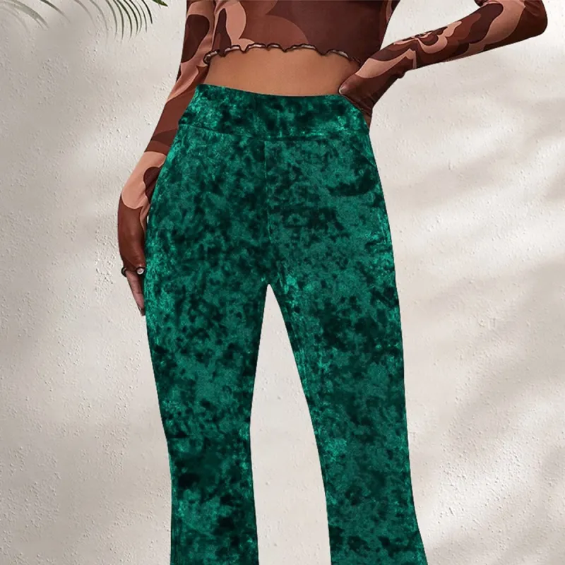 Green Velvet Flare Pants sold by Zulily