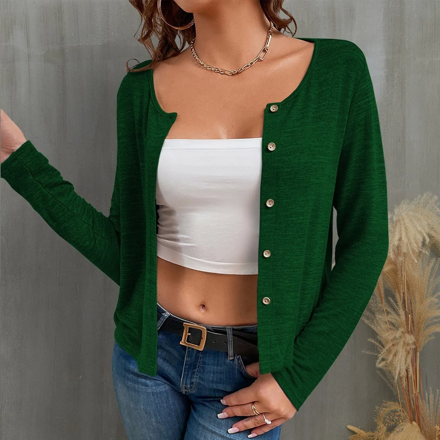 Green Button Up Long Sleeve Cardigan sold by Zulily product image thumbnail 3