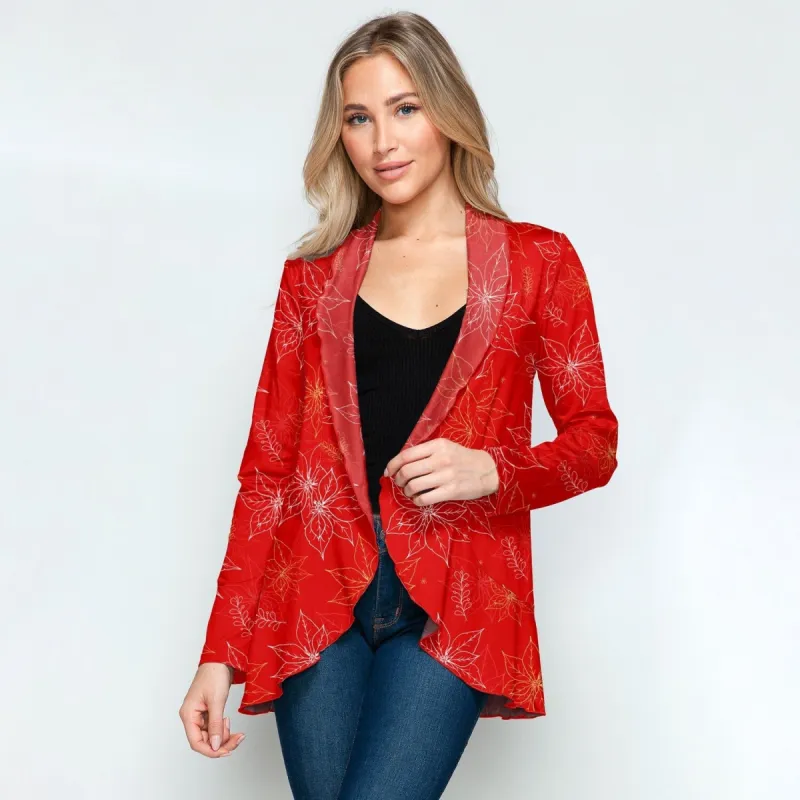 Red Christmas Floral Open Front Long Sleeve Cardigan sold by Zulily