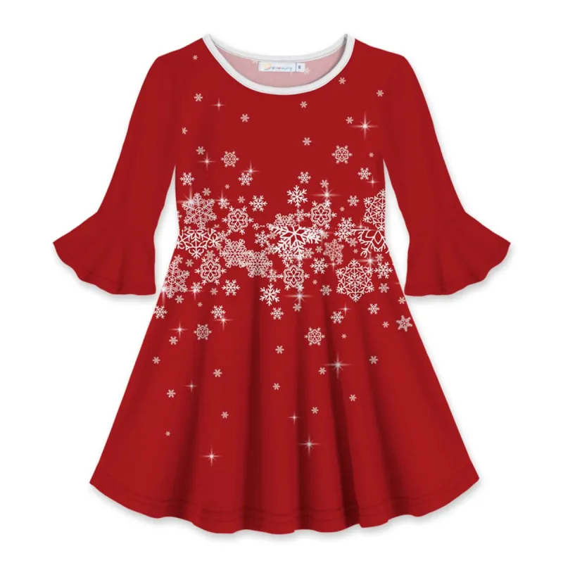 Red Snowflake Print Ruffle-Sleeve A-Line Dress sold by Zulily