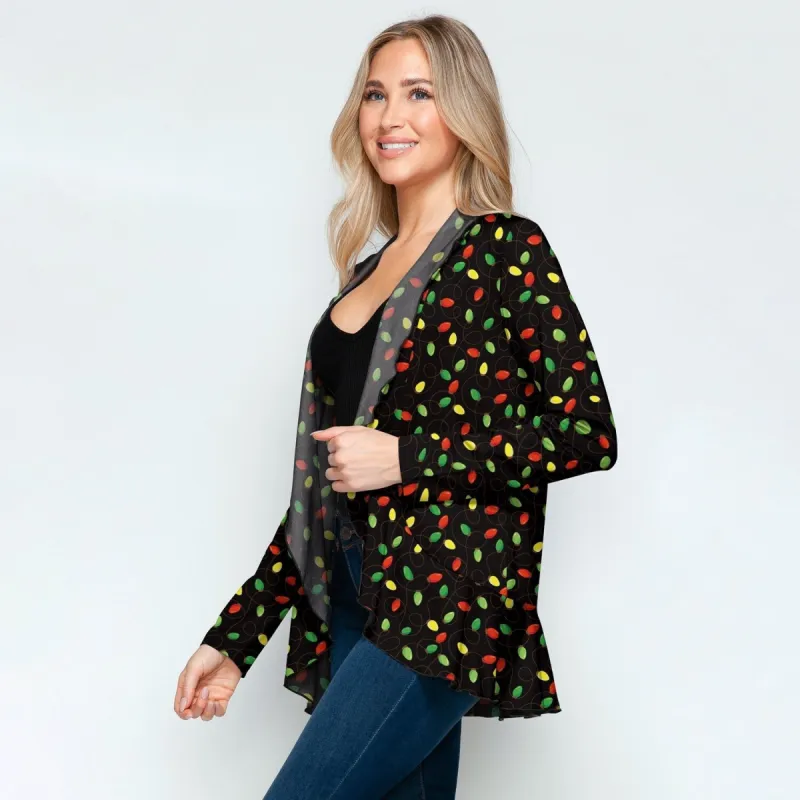 Black Holiday Lights Open Front Long Sleeve Cardigan sold by Zulily