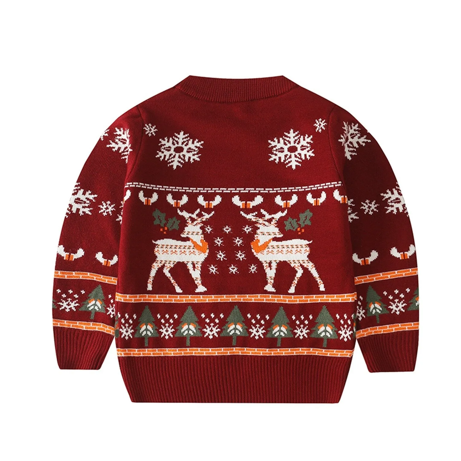 Dark Red Reindeer & Snowflake Crewneck Sweater sold by Zulily product image thumbnail 3