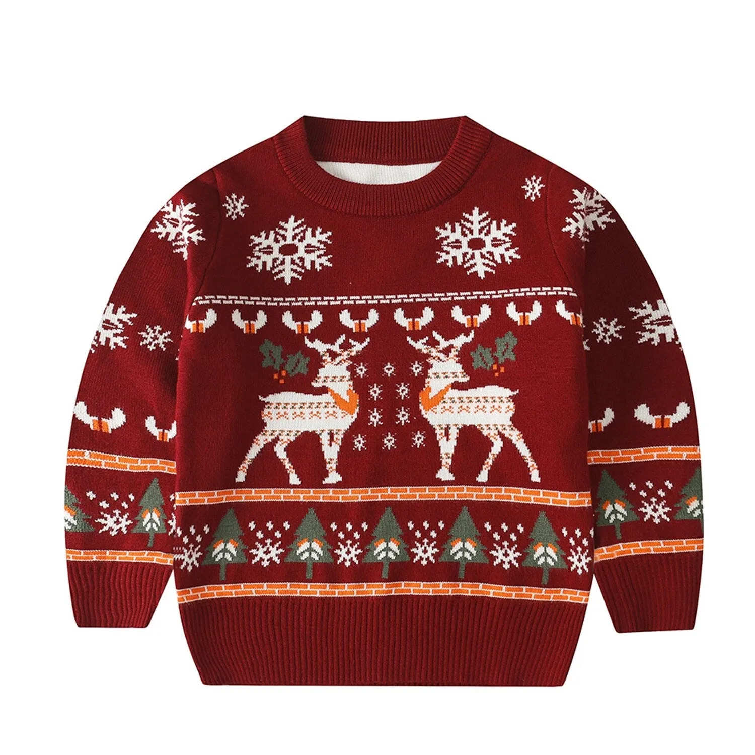 Dark Red Reindeer & Snowflake Crewneck Sweater sold by Zulily product image thumbnail 4