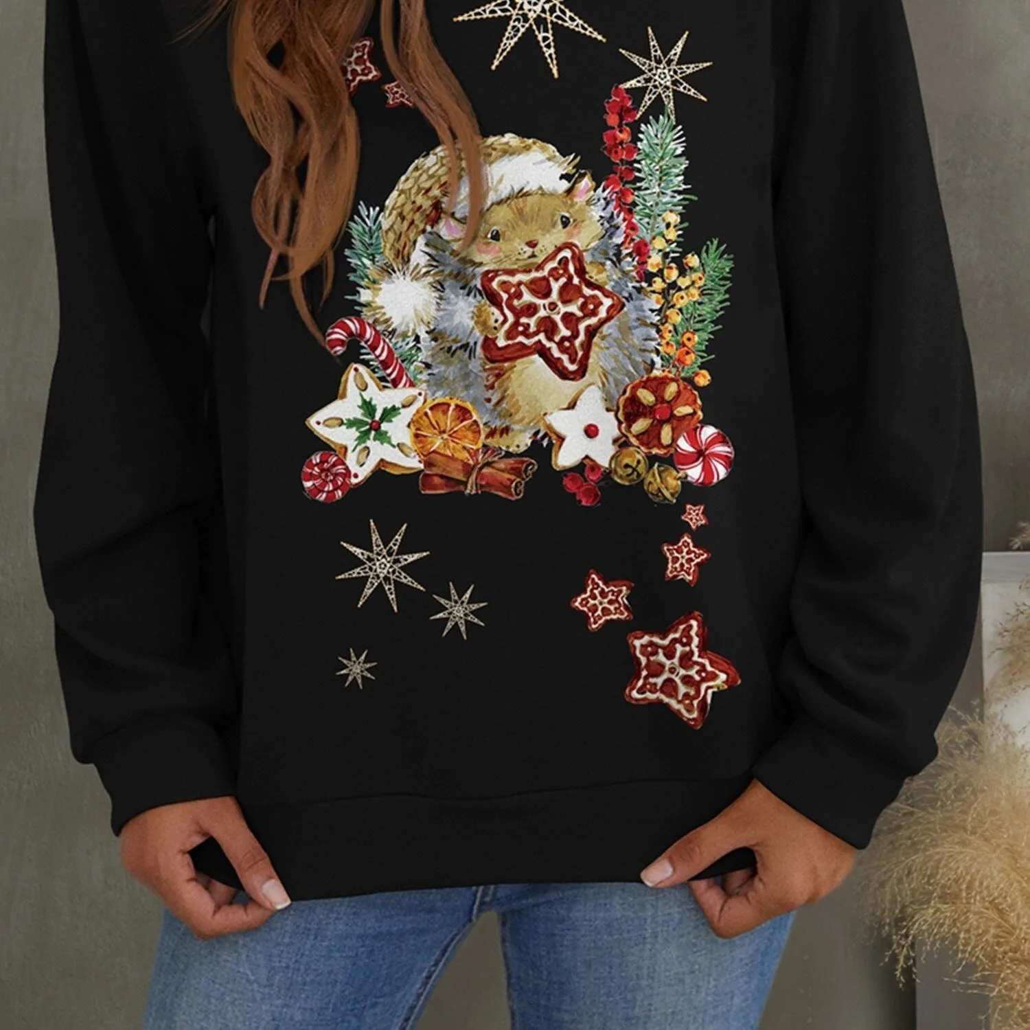 Black Christmas Hedgehog Round Neck Long Sleeve Top sold by Zulily product image thumbnail 3