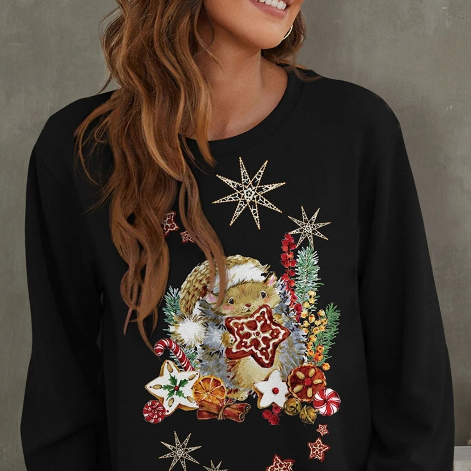 Black Christmas Hedgehog Round Neck Long Sleeve Top sold by Zulily product image thumbnail 4