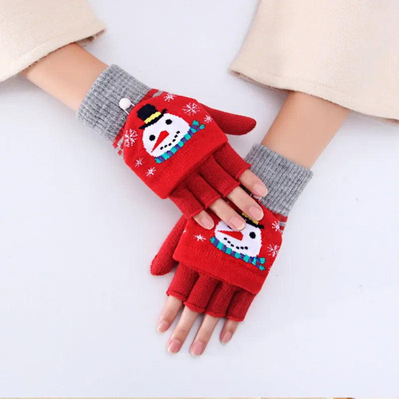 Red Snowman Fingerless Gloves sold by Zulily