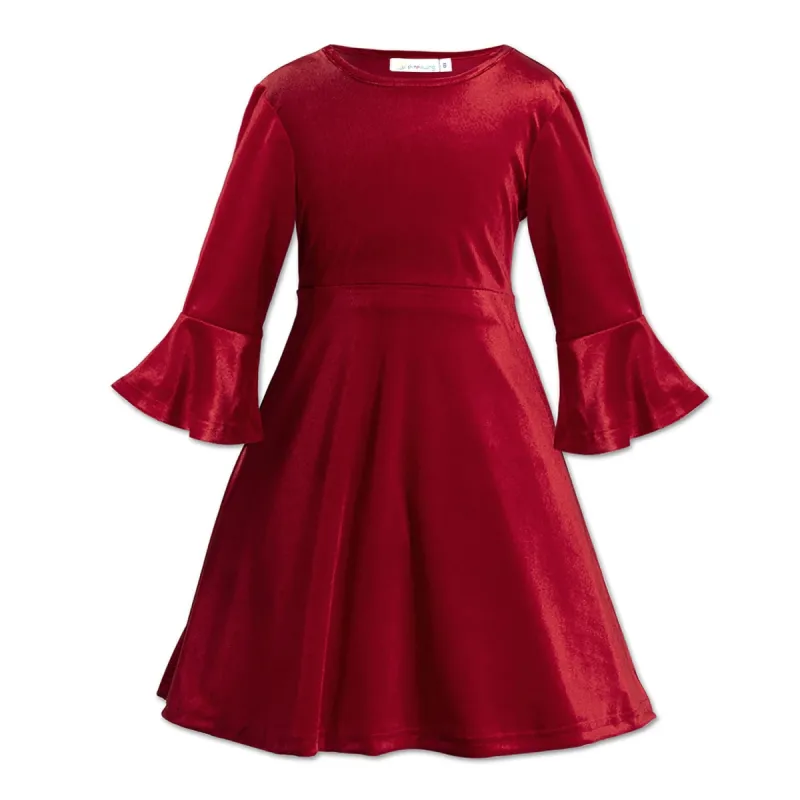 Red Velvet Ruffle-Sleeve A-Line Dress sold by Zulily