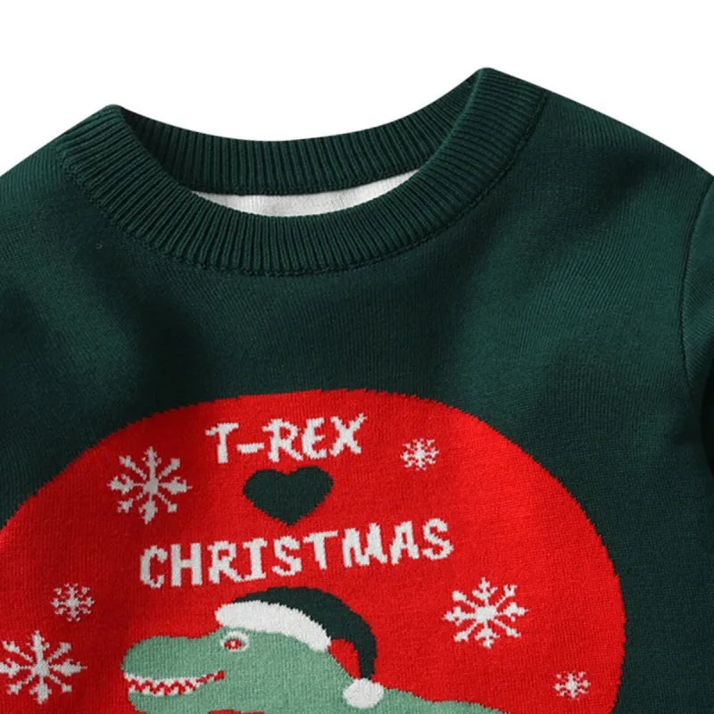 Dark Green Christmas Dinosaur Crewneck Sweater sold by Zulily