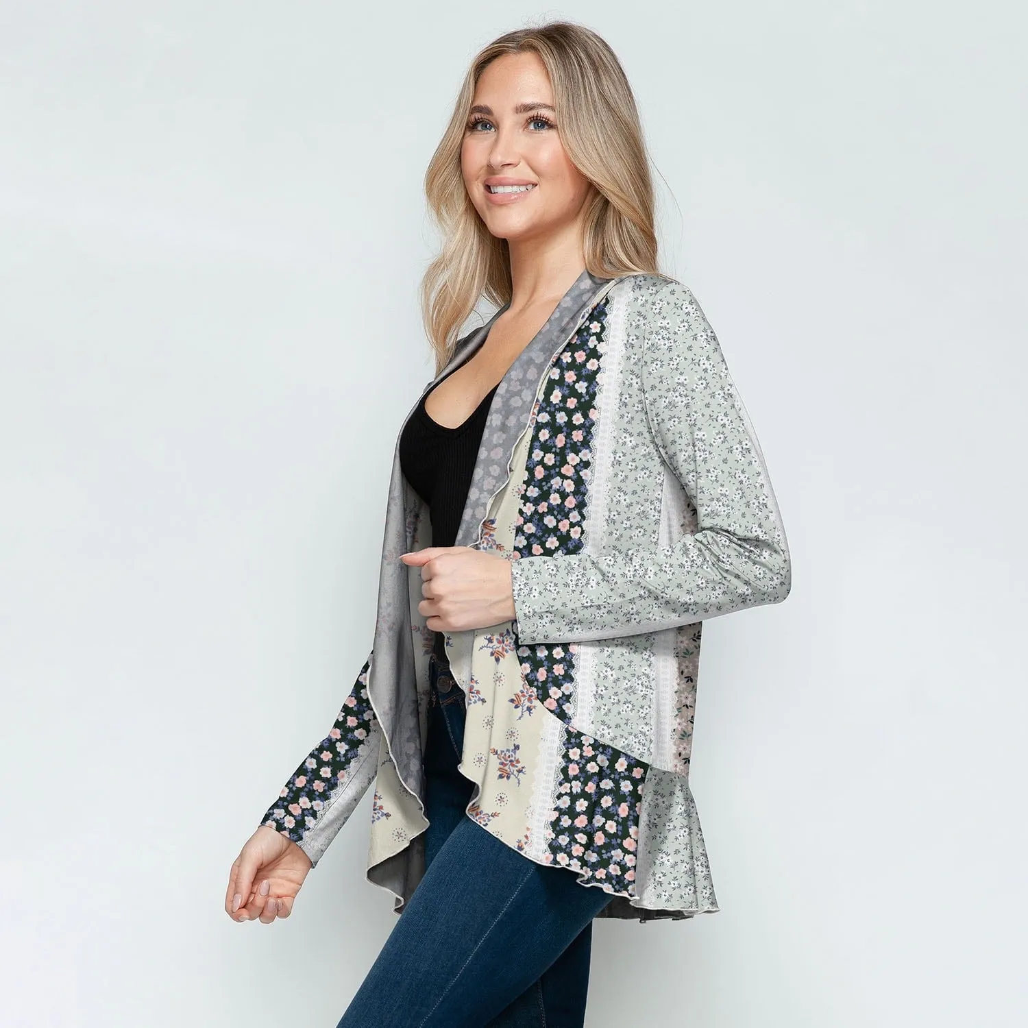 Multi Color Floral Print Open Front Long Sleeve Cardigan sold by Zulily product image thumbnail 3