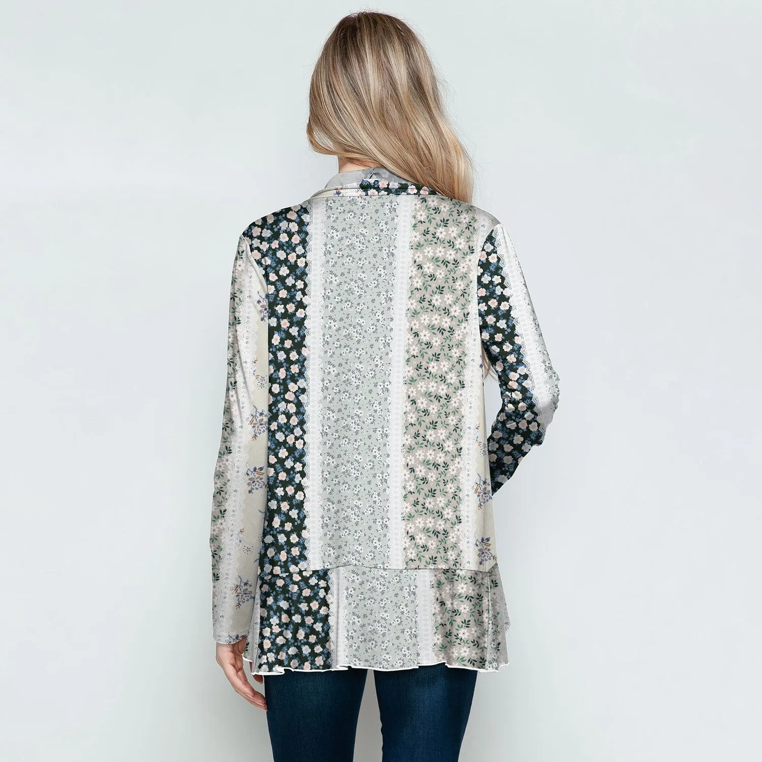 Multi Color Floral Print Open Front Long Sleeve Cardigan sold by Zulily product image thumbnail 2