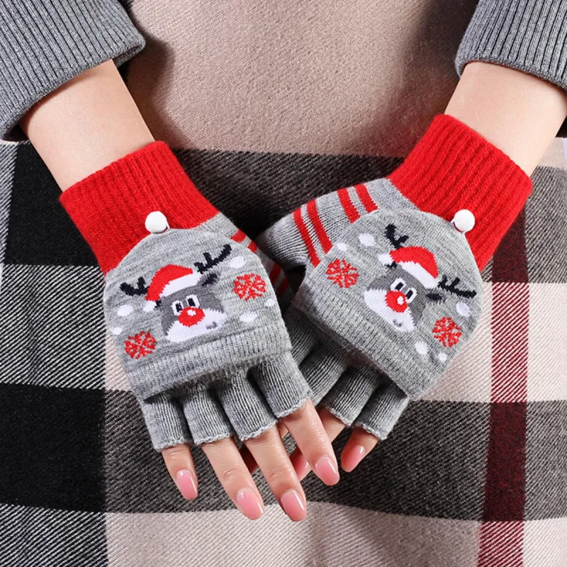 Grey Christmas Reindeer Fingerless Gloves sold by Zulily